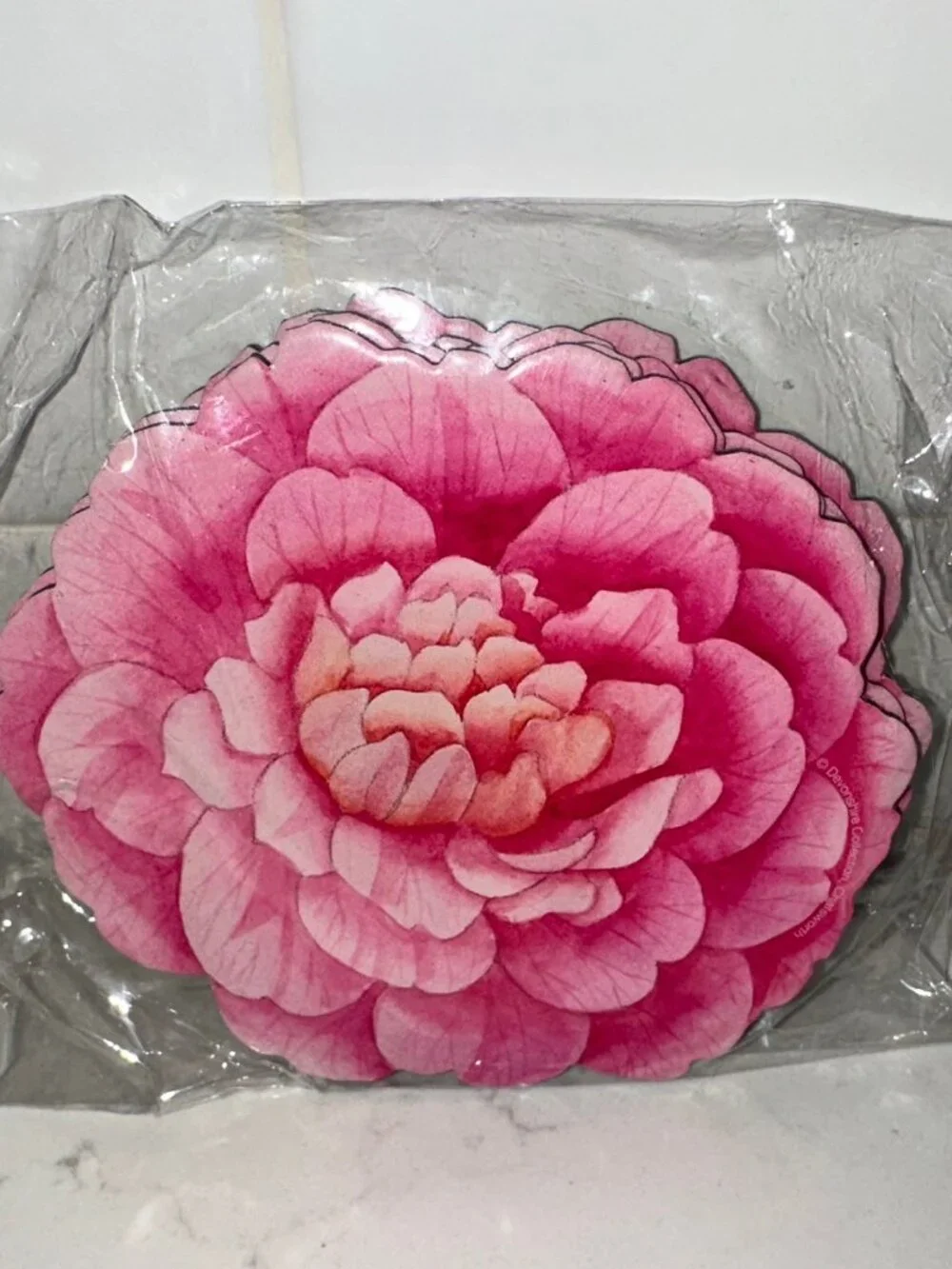 Caspari Die Cut Pink Peony Floral Flower Reusable Coasters Set of 4 NWT Decor